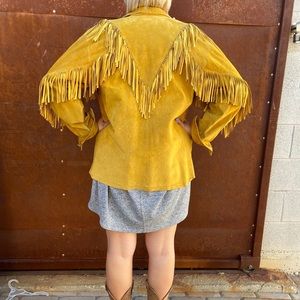 Mustard Yellow Fringe Suede Jacket boho, hippie
